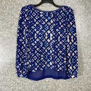 Patterson J Kincaid (PJK) Women's Blue Leather Trim Blouse - Size Small - Sheer